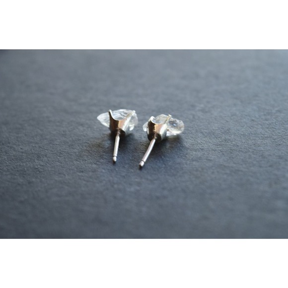 raw stone earrings, natural gemstone studs in sterling silver, crystal e… - Picture 3 of 3